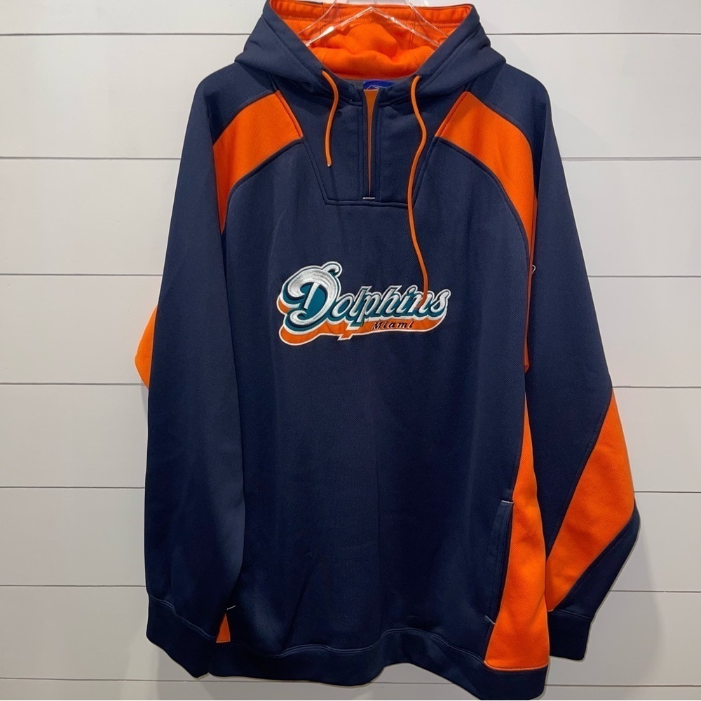 Reebok Miami Dolphins Navy & Orange NFL Vintage Hoodie Adult Size 2XL - Picture 1 of 6
